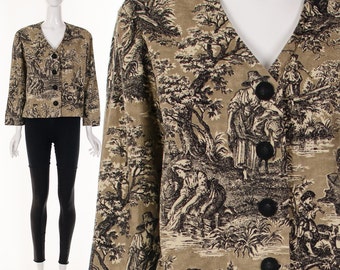 Painterly Landscape TOILE French Fabric Box Jacket Retro Vintage Shabby Chic Parisian Jacket Medium