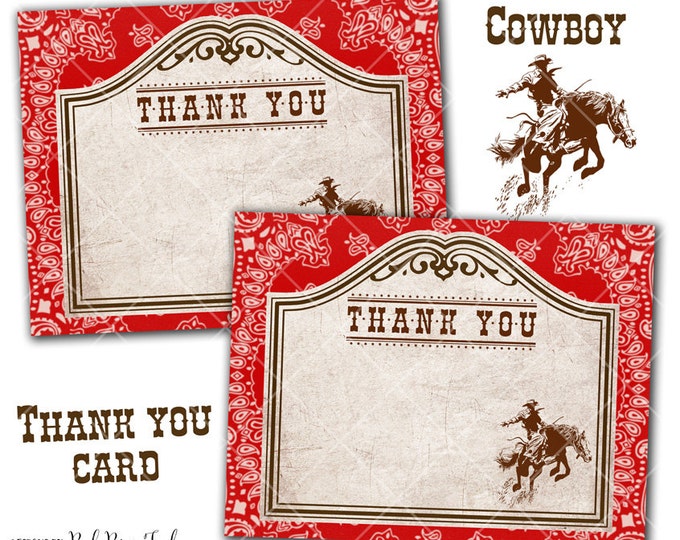 Cowboy Party - Wild West - v.2 Thank You Card - Instant Download - Print Your Own