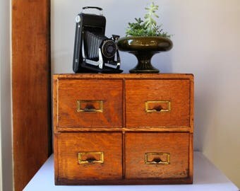 Vintage Oak Stackable Card Catalog - 4 Drawer - Industrial - Library