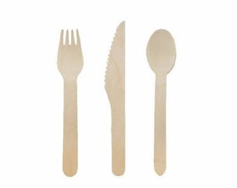 36 Birch Wooden Utensils Wooden Spoons Wooden Forks Wooden Knives Disposable Wood Utensils Wood Forks Wood Knives Party Supplies Cutlery