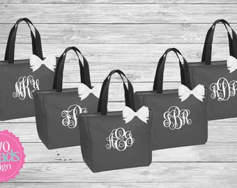 Zipper Bridesmaid Totes , Bridesmaid Gifts, Charcoal Totes, Gray Totes, Bridal Party Gift, Bridesmaid Tote Bag, Personalized Wedding Bag