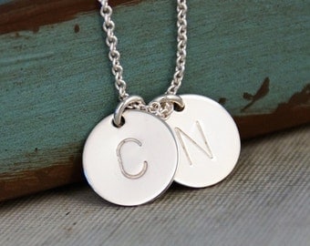 Two Initials Necklace / Sterling Silver Necklace / Hand Stamped / Personalized Jewelry