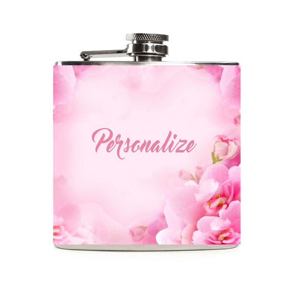 Custom Pink Floral Flask for Women 21st Birthday Gift Girls