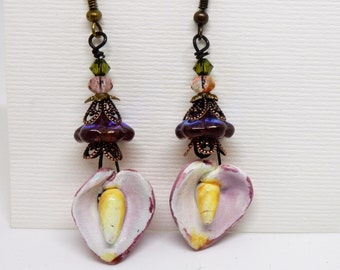 Pink Heart Earrings, Pink Anthurium Earrings, Valentine Earrings, Heart Earrings. Boho Earrings