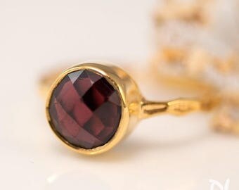 Gold Garnet Ring - January Birthstone Ring - Solitaire Ring - Gemstone Ring - Stackable Stone Ring - Gold Ring - Round Ring