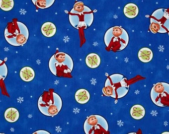 Quilting Treasures. Elf on a Shelf. Blue Toss - BTY Cotton Fabric - Choose your cut