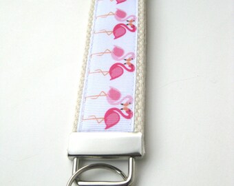 Wristlet Key Fob- Flamingo Keychain- Womens Key Chain for Her- Womens Key Fob- Wrist Keychain- Womens Gift Under 10- Flamingo Gift for Her