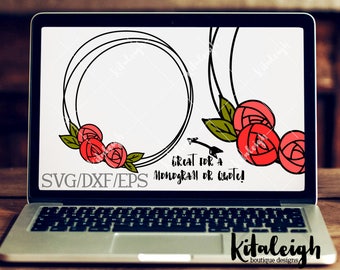 Rose Floral Wreath INSTANT DOWNLOAD in dxf, svg, eps for use with programs such as Silhouette Studio and Cricut Design Space