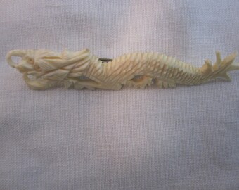 Vintage Carved Bone Chinese Dragon Brooch