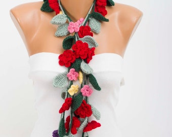 Crochet necklace scarf , crochet lariat scarf ,crochet jewelry scarf,gift