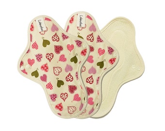 10" Cotton Cloth sanitary pads / Cloth menstrual Pads / cloth pads set / cloth pads starter / Medium pads - 3 Regular pads (Pink heart)