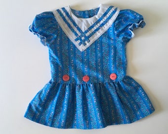 1980's Blue Floral Drop Waist Dress (2t)