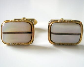 Gold Tone Mother Of Pearl oblong Cufflinks