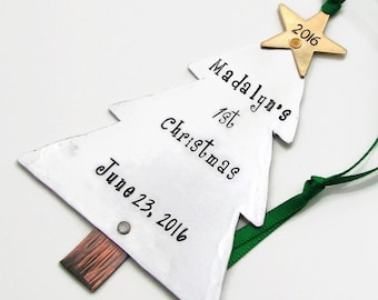 Baby's First Christmas Ornament - Christmas Ornament - Hand Stamped Personalized Ornament First Christmas Stamped Metal Tree Ornament (801)