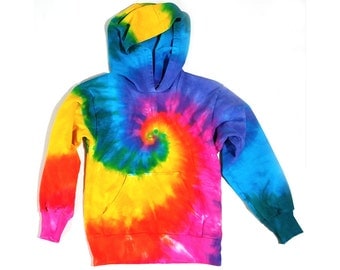 Toddler Rainbow Tie Dye Hoodie, Pullover Hooded Sweatshirt, Pink Rainbow Spiral Design, Size 2T, 4T, 6, Eco-friendly Dyeing