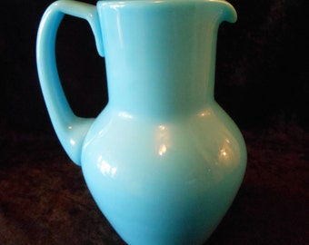 Antique Opaline Blue Milk Glass Portieux Vallerysthal Pitcher HTF