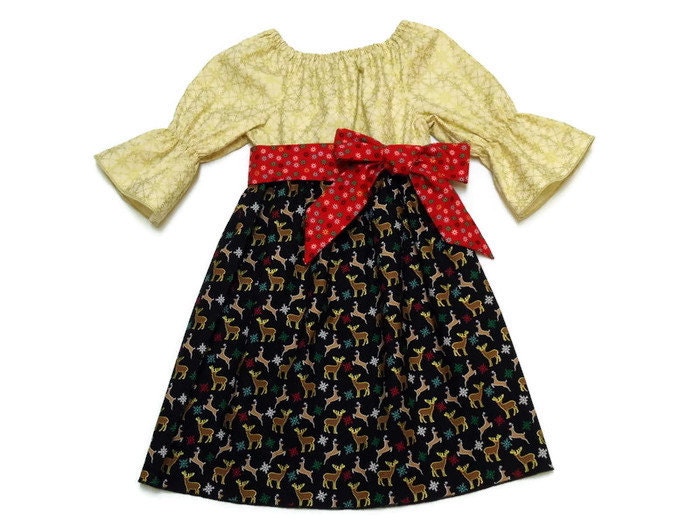 girls christmas peasant dress reindeer snowflake black and cream red sash size 6 12 month - 12 Month Christmas Dress girls christmas peasant dress reindeer snowflake black and cream red sash size 6 12 month - 12 Month Christmas Dress