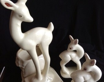 Vintage white deer planter plus two small deer figurines