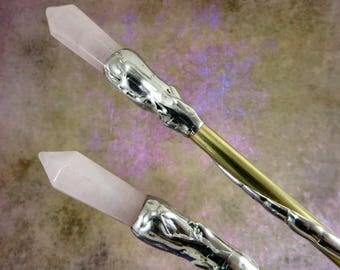 Rose Quartz Ritual Wand, Pagan Wiccan Crystal Wand, Fantasy LARP Fairy Harry Potter Wand, Metaphysical Witch craft Wand, Costume Accessory