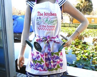 Personalized Apron w/ Sayings, Embroidered Cooking Apron Coverup, Personalized Kitchen Smock, Handmade Embroidered Bib Apron, Baker's Apron