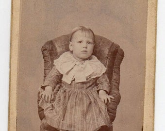 Carte De Visite Peoria Illinois Victorian Girl Antique Photograph Edwardian Child CDV Paper Ephemera Children's Vintage Fashion