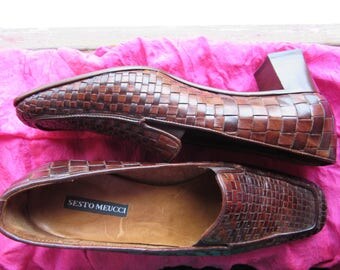 Amaizing Vintage SESTO MEUCCI Shoes Rusty Brown Mesh Leather Loafers Size 10M/40 Made in Italy