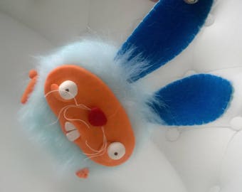 mAD BuNNy Blue and Pink Stuffed Animal Crazy Gift Ooak Plush Plushie Soft Softie Rabbit Hare