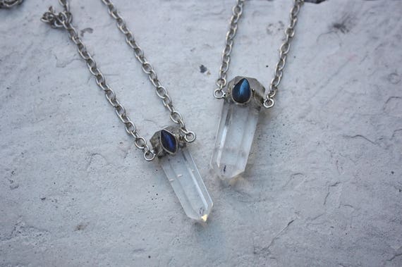 QUARTZ & LABRADORITE NECKLACE -Chunky Quartz necklace- Choker- Healing Crystal Jewellery- Raw Crystal- Sterling Silver Quartz Necklace