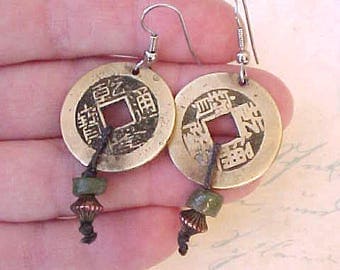 Handsome Vintage Gypsy Style Dangling Earrings Made of Middle Eastern Coins