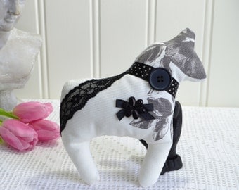 Dala horse, Swedish fabric horse, white black grey, handmade in Sweden, dalecarlian decoration horse