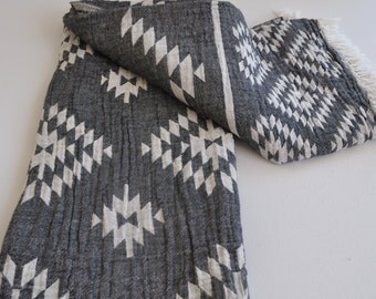 Turkish Towel Rug pattern Peshtemal towel Cotton Peshtemal in dark grey color soft