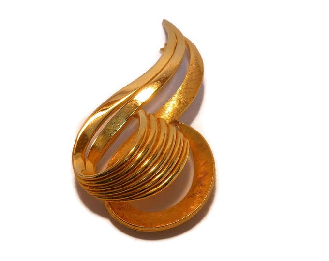 FREE SHIPPING Sphinx swirl brooch pin, 1960s signed gold two tone swirl pin, textured and glossy