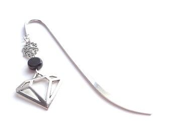 Diamond Bookmark, Silver Bookmark, Black Bookmark, Unique Bookmark, Handmade Bookmark, Gift for Reader, Gift For Her, Gift idea For Wife