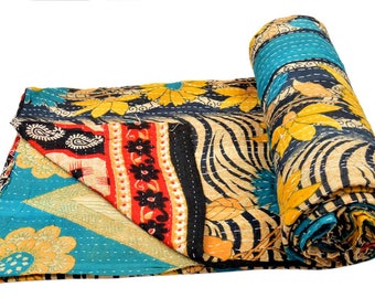 Vintage Kantha Quilt Gudri Reversible Throw Ralli Bedspread Bedding India OG925