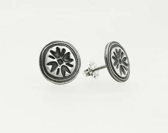 Silver Flower Stud Earrings, Fine Silver Earrings, PMC Earrings, Rustic Earrings, Flower Earrings, Oxidized Silver, Post Earrings