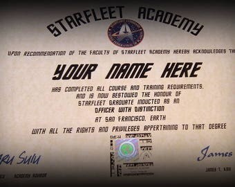 Star Trek Starfleet Academy Personalised Certificate for your Very Own Trekkie