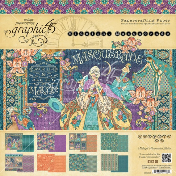 Sale-Now Shipping-Graphic 45 "Midnight Masquerade" 12 x 12 Paper pad Cardstock Collection