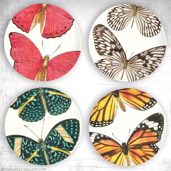 Butterfly pink butterfly melamine plate