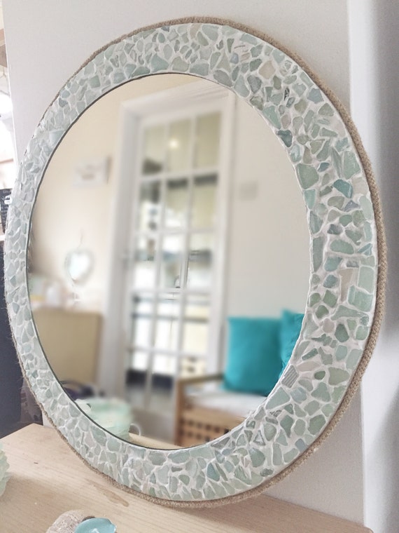 Large Round Sea Glass Mirror Isle of Wight Beach Home Decor