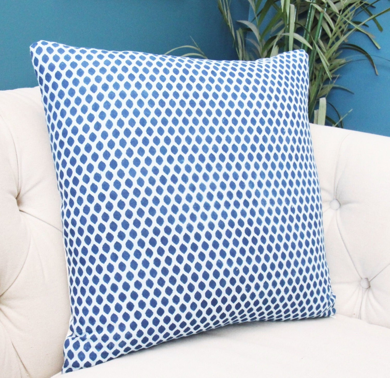 Blue White Ikat Indigo Designer Pillow Blue Modern Pillow