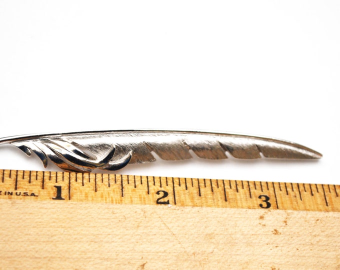 Feather Brooch - Crown Trifari - Silver tone Leaf Pin - Signed Trifari - Mid Century