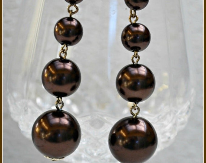 Metallic Brown Dangle earrings - faux Pearl Bead drop earring