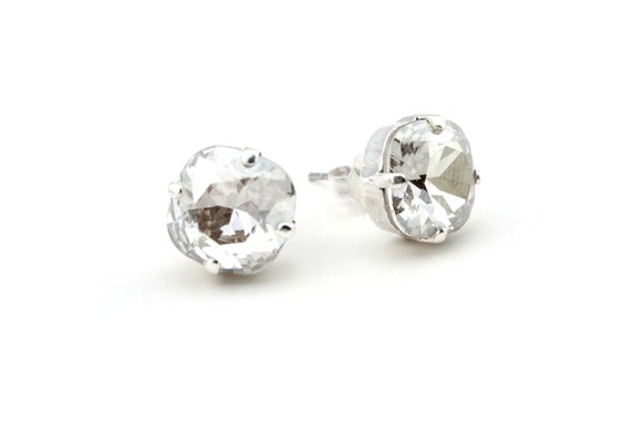 Swarovski Cushion Cut Stud Earrings in Silver Shade