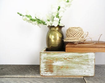 Shabby Chic Box - Soft Green and White - Distressed - Storage Organization
