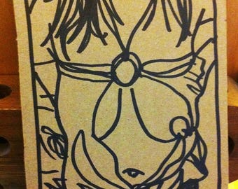 Dessin original, original artwork, erotic girl fille sexy sur carton