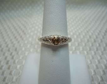 Round Cut Peach Sapphire Ring in Sterling Silver #1953
