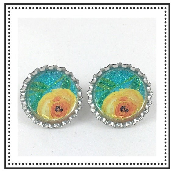 Items similar to Yellow Rose, Flower Earrings, Flower Jewelry