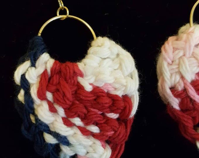 Crochet Earring Tunisian Patriotic Holiday Handmade 100 % Cotton 2 inch drop