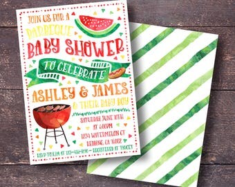 BBQ Baby Shower Invitation, Barbecue Baby Shower Invitation, Baby Q Invitation, Summer Baby Shower Invitation, Watermelon Baby Shower