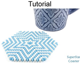Beading Tutorial Pattern - Coasters - SuperDuo 2 Hole Beads - Beaded Star Decor - Simple Bead Patterns - SuperStar Coaster #25039